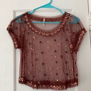 Free People beaded mesh tee